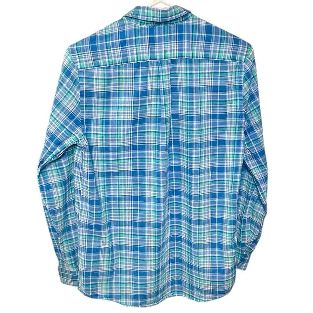 Vineyard Vines Boy's L(16) 100% Cotton Blue & Green Plaid Button-Down Shirt